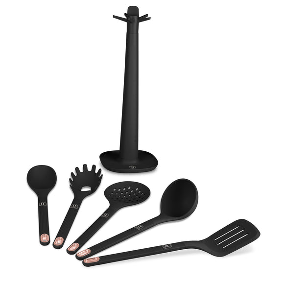 Berlinger Haus 6-Piece Non-Stick Kitchen Tool Set with Stand – Black Rose