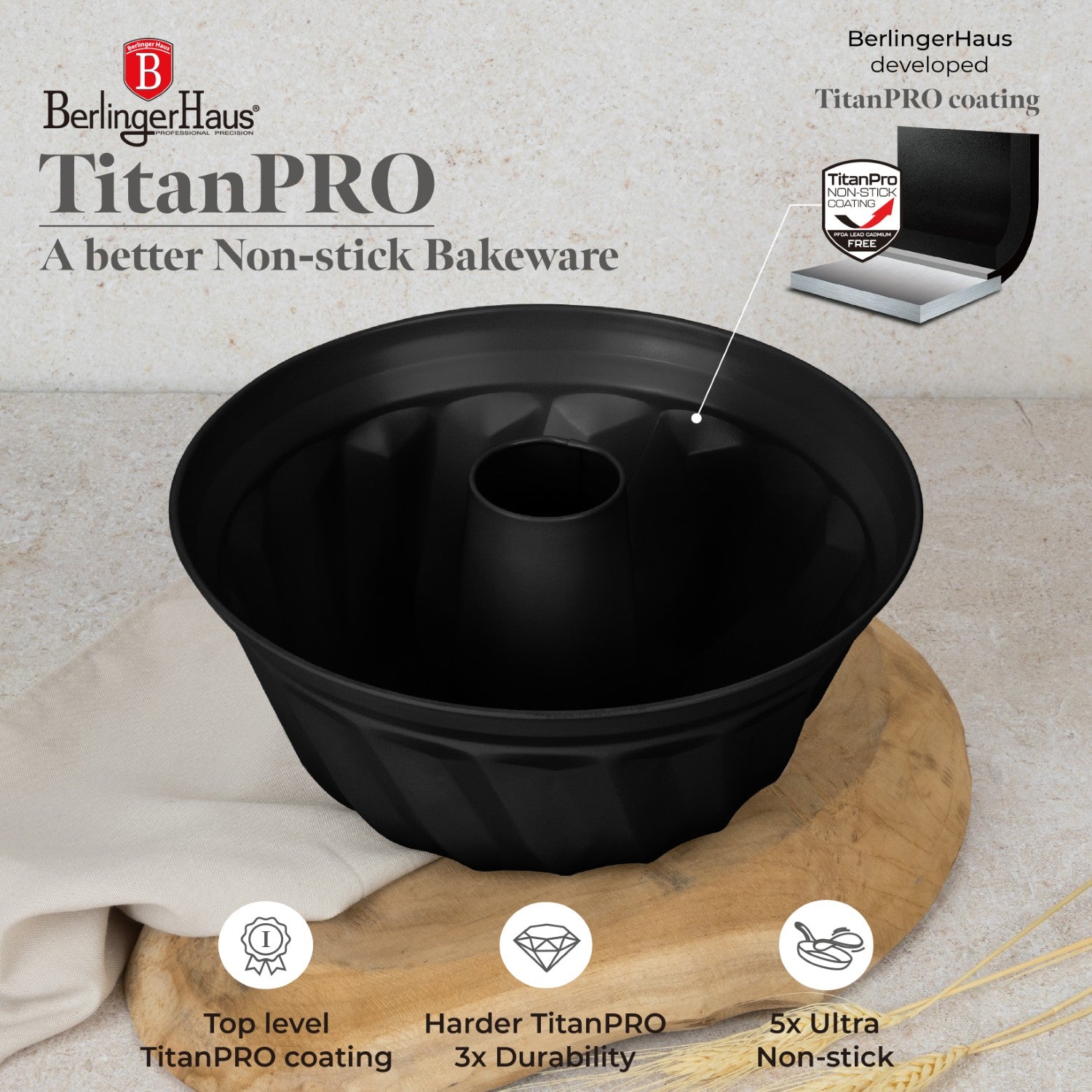 Berlinger Haus 25cm Titan Pro Non-Stick Bundt Pan - Matt Black