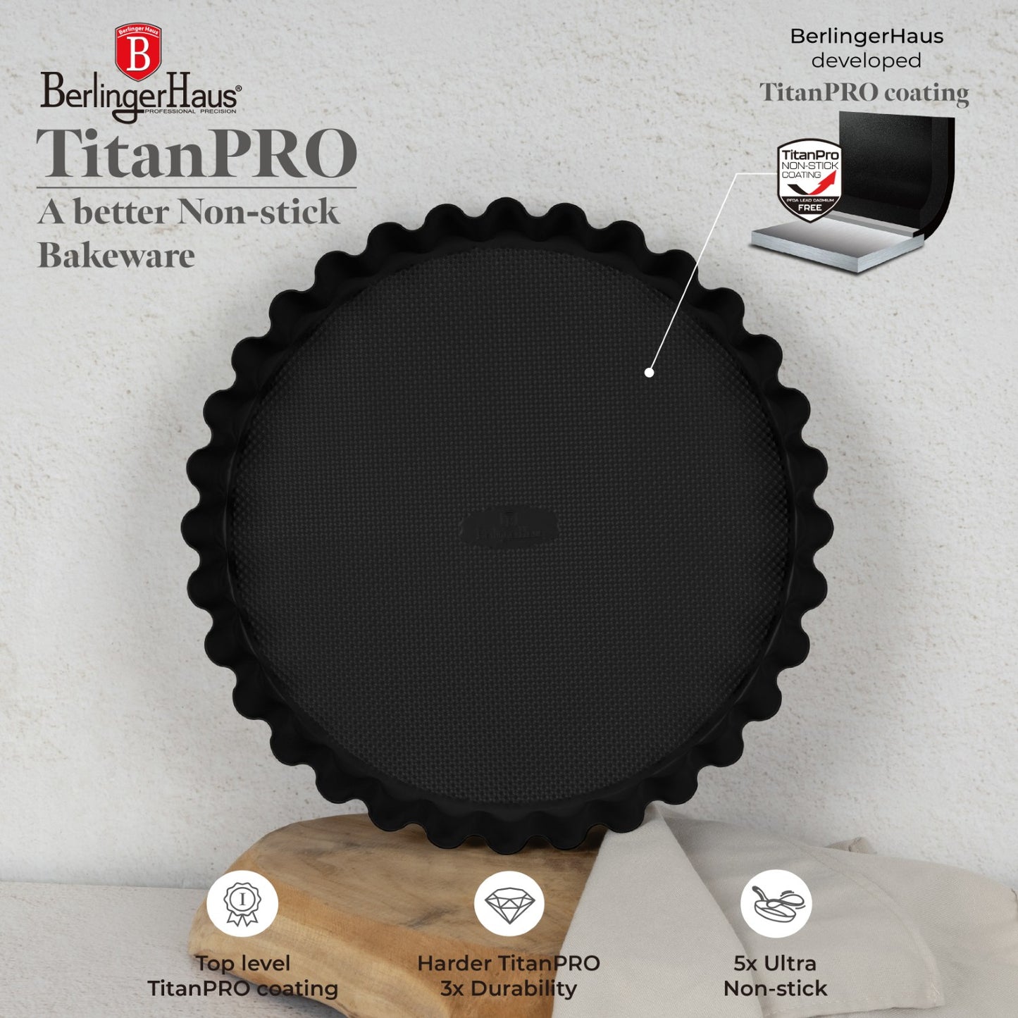 Berlinger Haus 28cm Titan Pro Non-Stick Tart / Cake Form - Matt Black