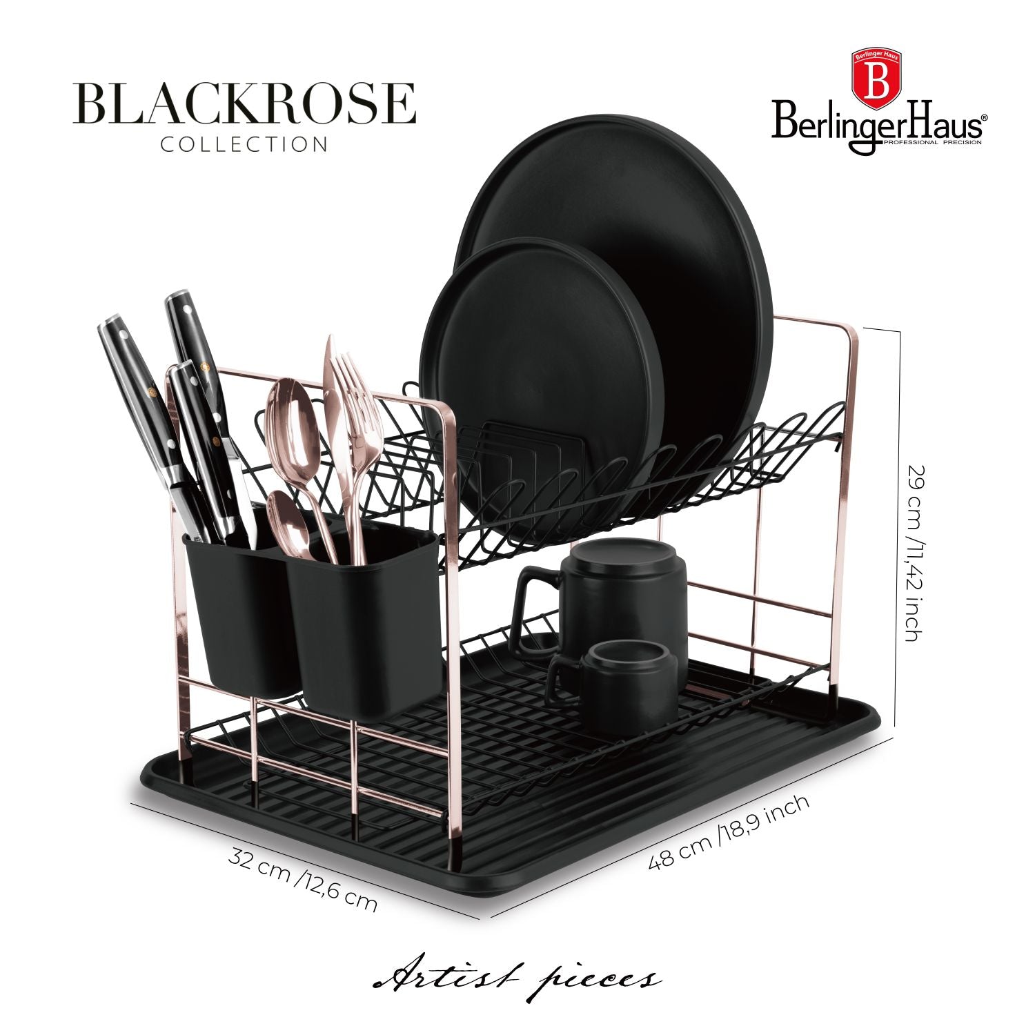 Berlinger Haus 48cm Dish Rack – Black Rose