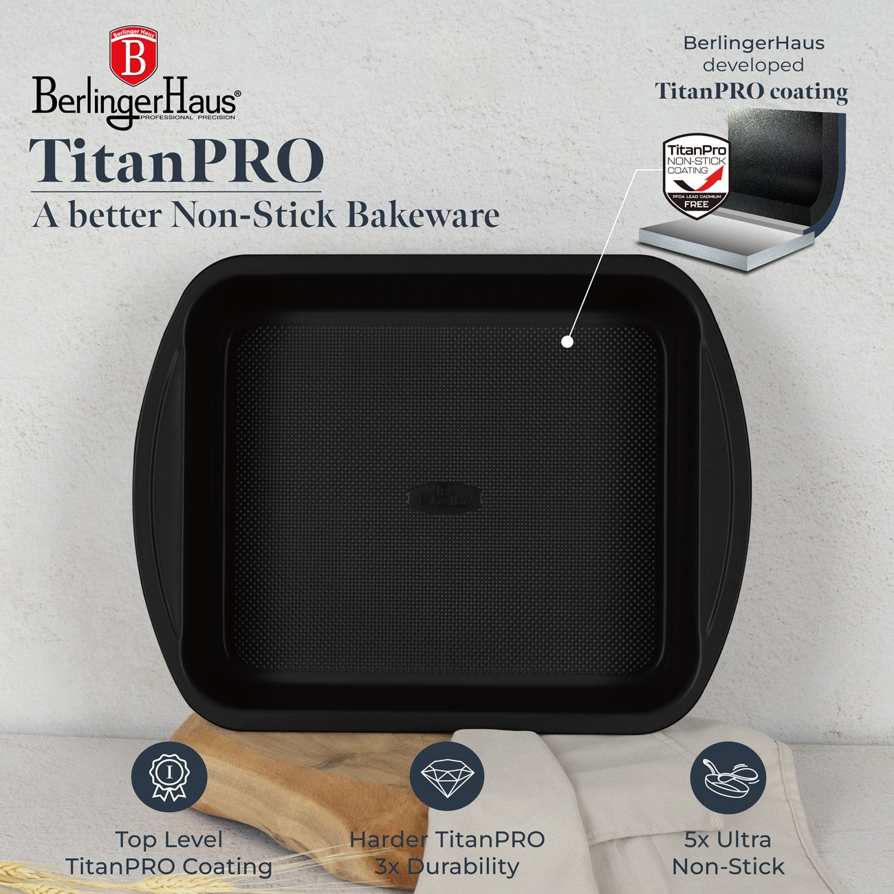 Berlinger Haus 35cm Titan Pro Non-Stick Oblong Roaster - Deep Sea