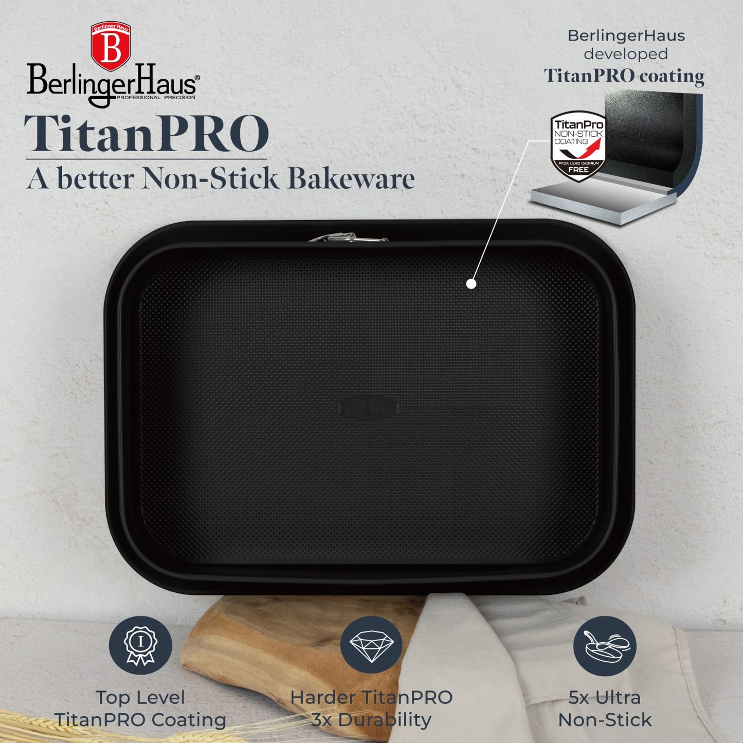 Berlinger Haus 39cm Titan Pro Non-Stick Rectangle Springform - Deep Sea