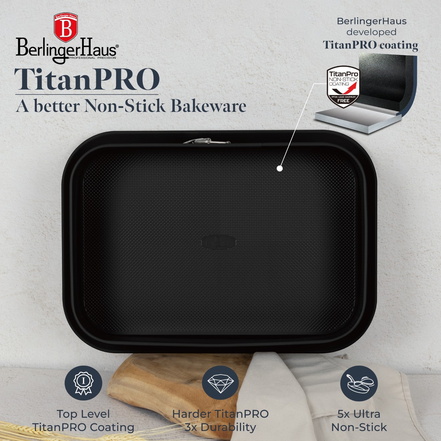 Berlinger Haus 39cm Titan Pro Non-Stick Rectangle Springform - Deep Sea