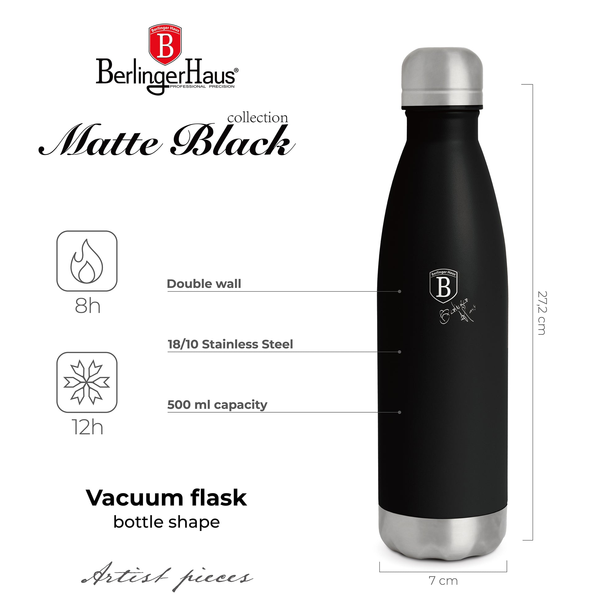 Berlinger Haus 500ml Stainless Steel Vacuum Flask – Matte Black