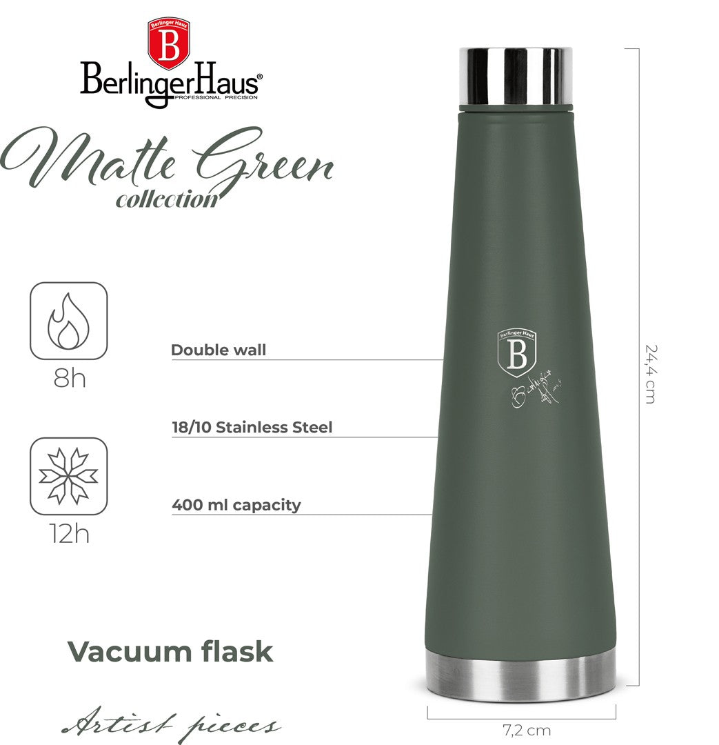 Berlinger Haus 400ml Vacuum Flask Bottle - Matte Green