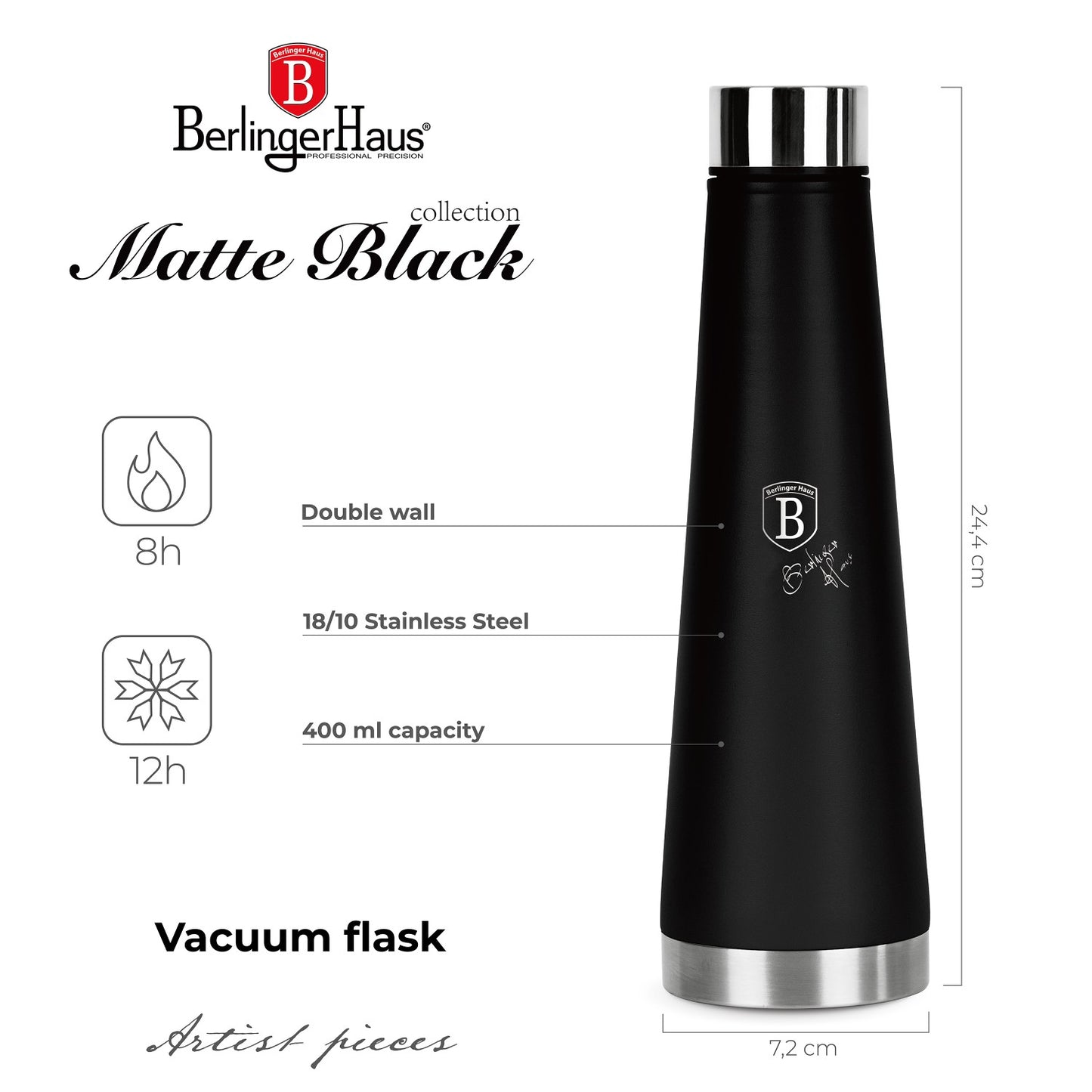 Berlinger Haus 400ml Vacuum Flask Bottle - Matte Black