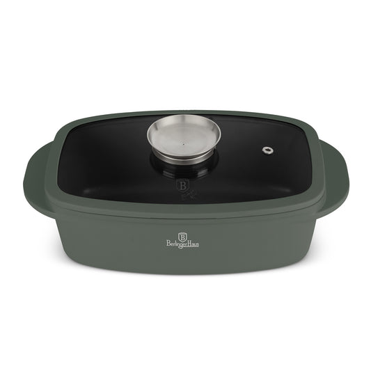 Berlinger Haus Roaster with Glass Lid & Aroma Knob – Ø32 cm – 6L – Matt Green