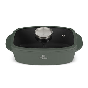Berlinger Haus Roaster with Glass Lid & Aroma Knob – Ø32 cm – 6L – Matt Green