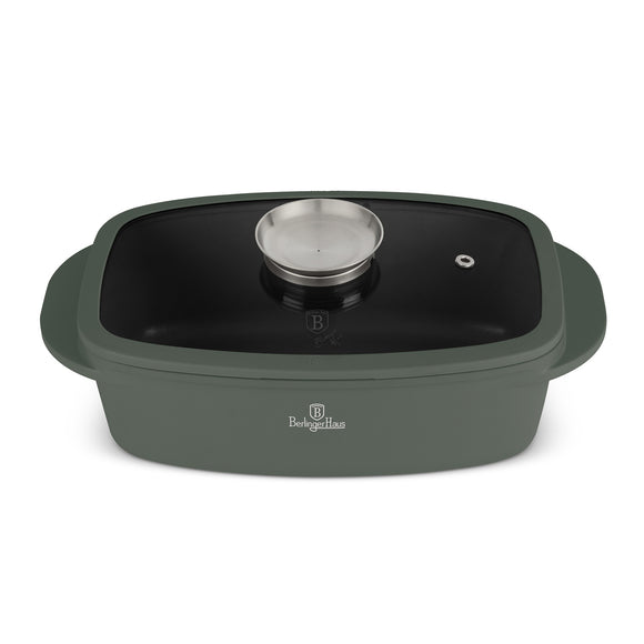 Berlinger Haus Roaster with Glass Lid & Aroma Knob – Ø32 cm – 6L – Matt Green