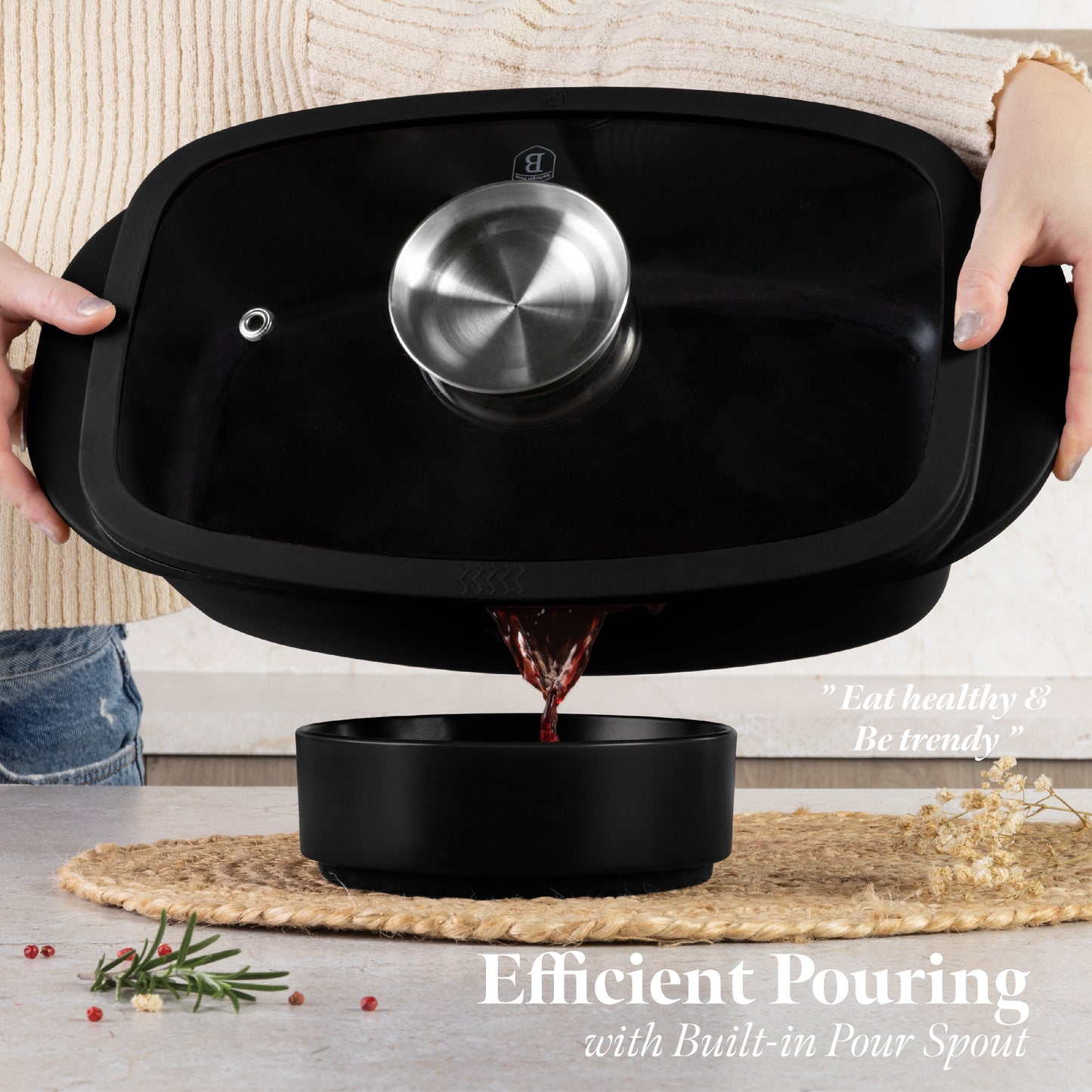 Berlinger Haus 32cm Oven Safe Roaster Pan with Aroma Glass Lid - Matte Black