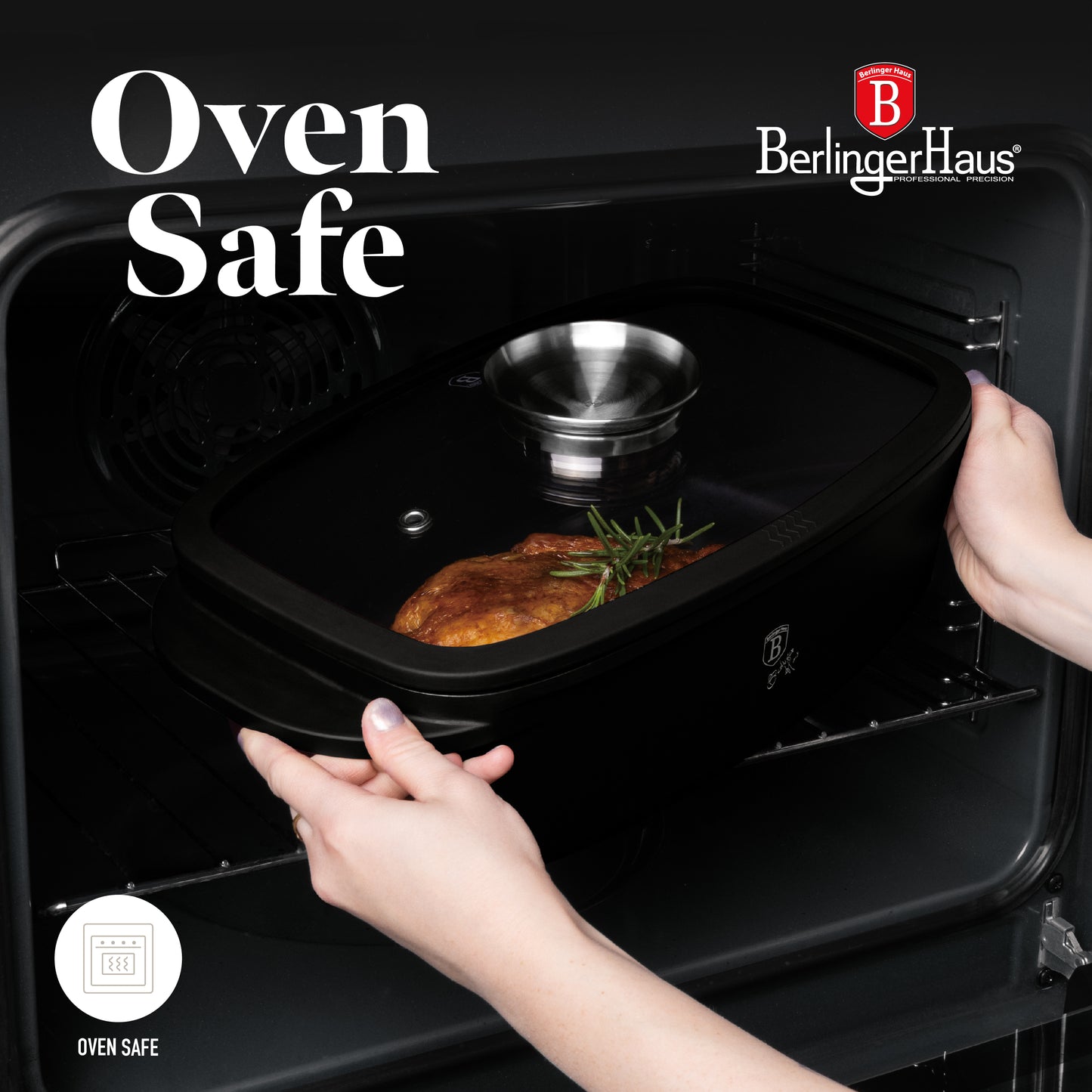 Berlinger Haus 32cm Oven Safe Roaster Pan with Aroma Glass Lid - Matte Black