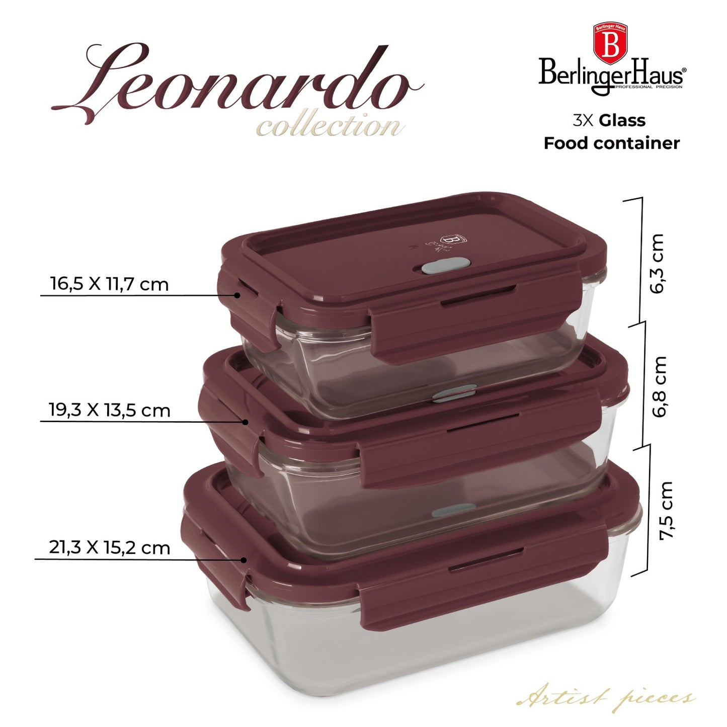 Berlinger Haus 3-Piece Glass Food Container Set - Leonardo
