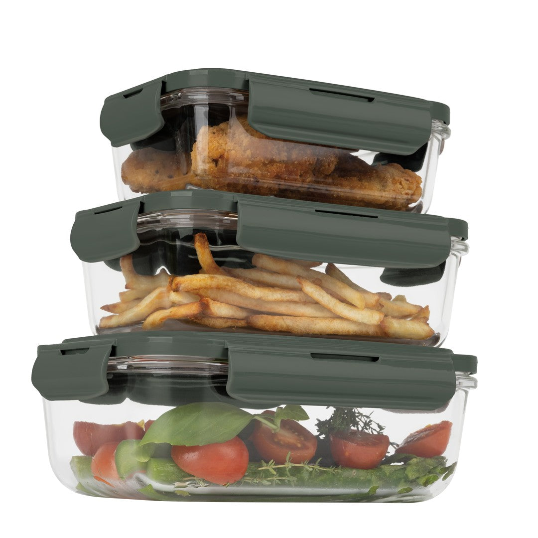 Berlinger Haus 3-Piece Glass Food Container Set - Matte Green