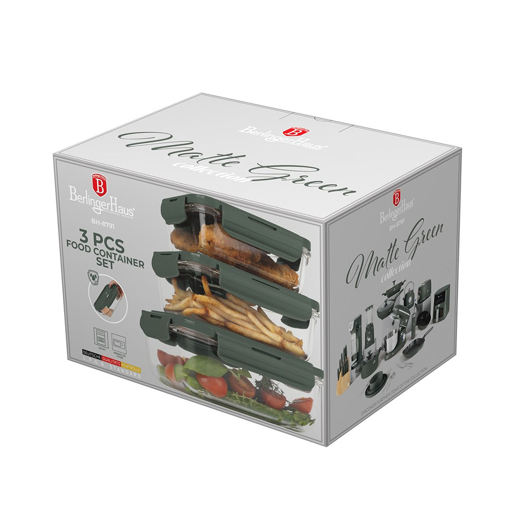 Berlinger Haus 3-Piece Glass Food Container Set - Matte Green