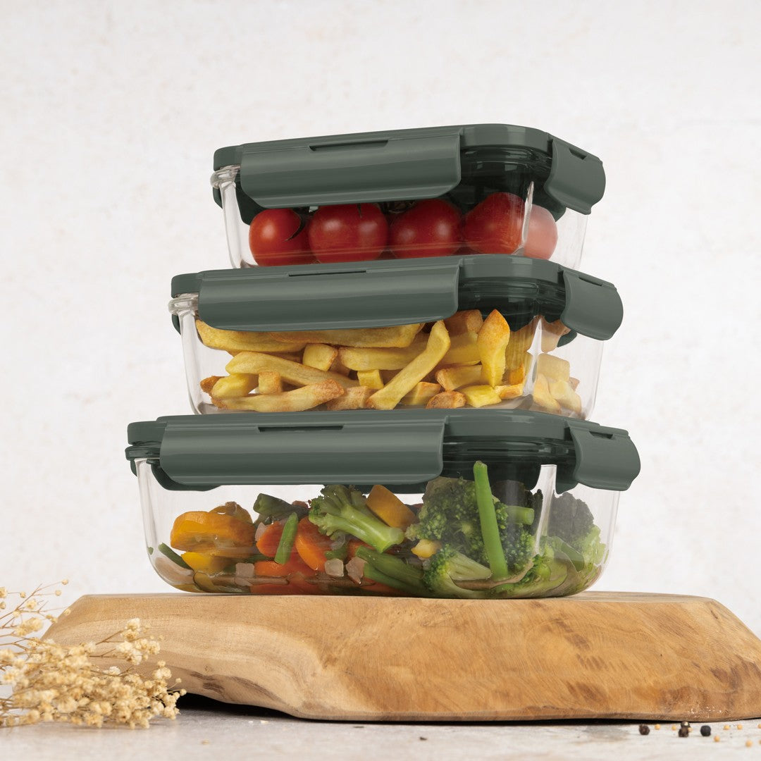 Berlinger Haus 3-Piece Glass Food Container Set - Matte Green