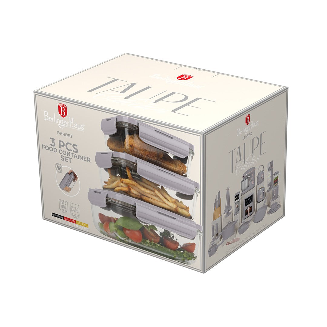 Berlinger Haus 3-Piece Glass Food Container Set - Taupe