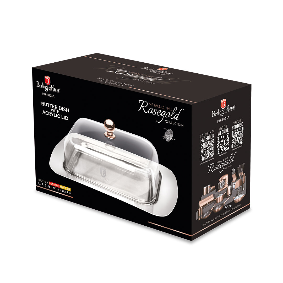 Berlinger Haus 18cm Butter Dish with Acrylic Lid - Stainless Steel