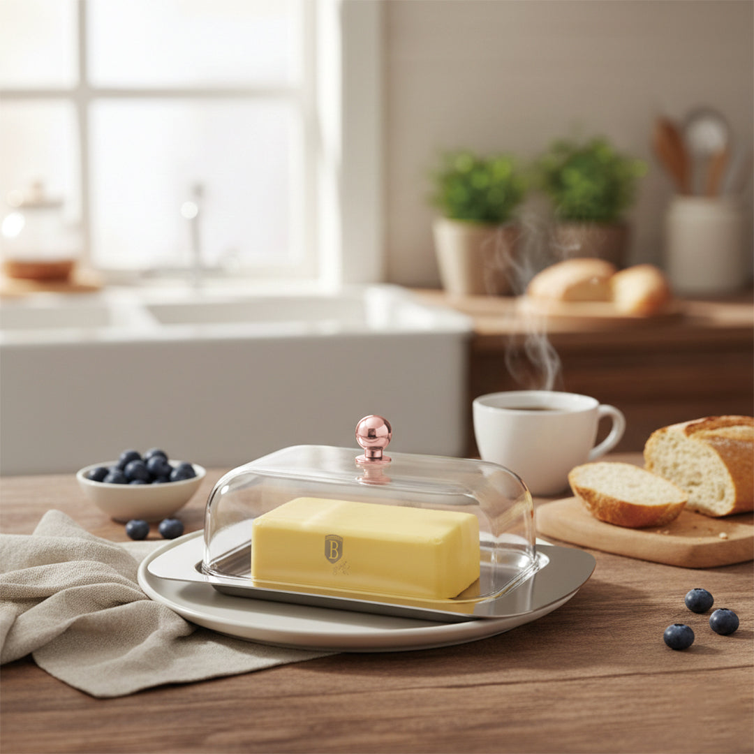 Berlinger Haus 18cm Butter Dish with Acrylic Lid - Stainless Steel