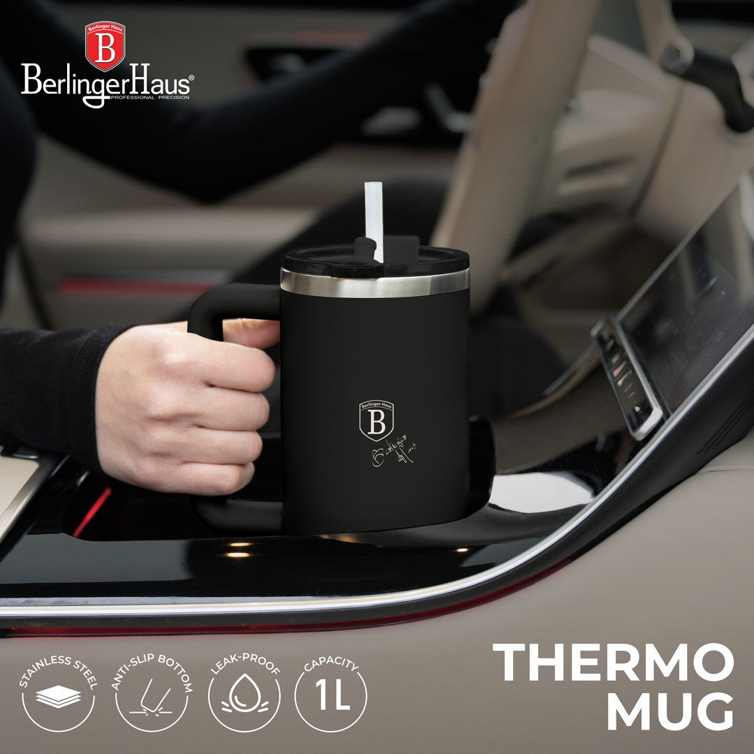 Berlinger Haus 1L Thermo Mug with Straw - Black