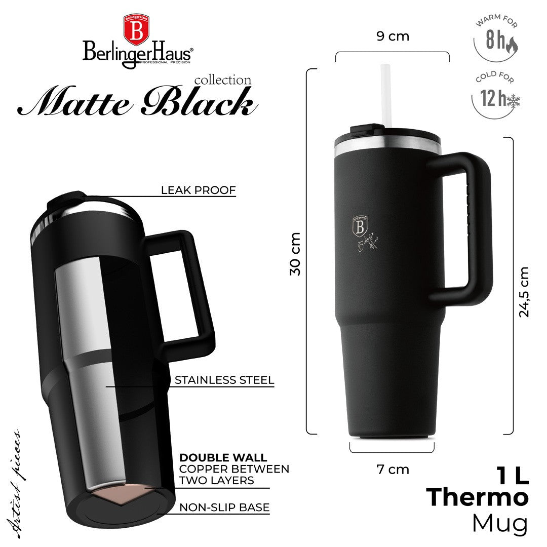 Berlinger Haus 1L Thermo Mug with Straw - Black