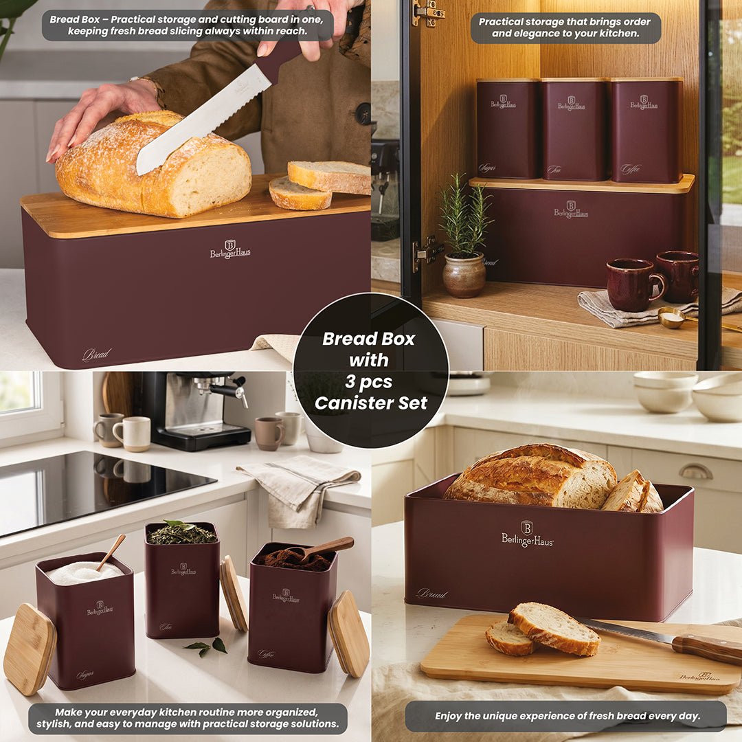 Berlinger Haus Bread Box with 3-Piece Canister Set - Leanardo