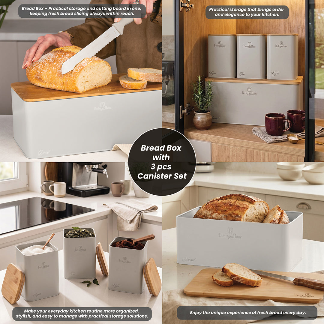 Berlinger Haus Bread Box with 3-Piece Canister Set – Sahara