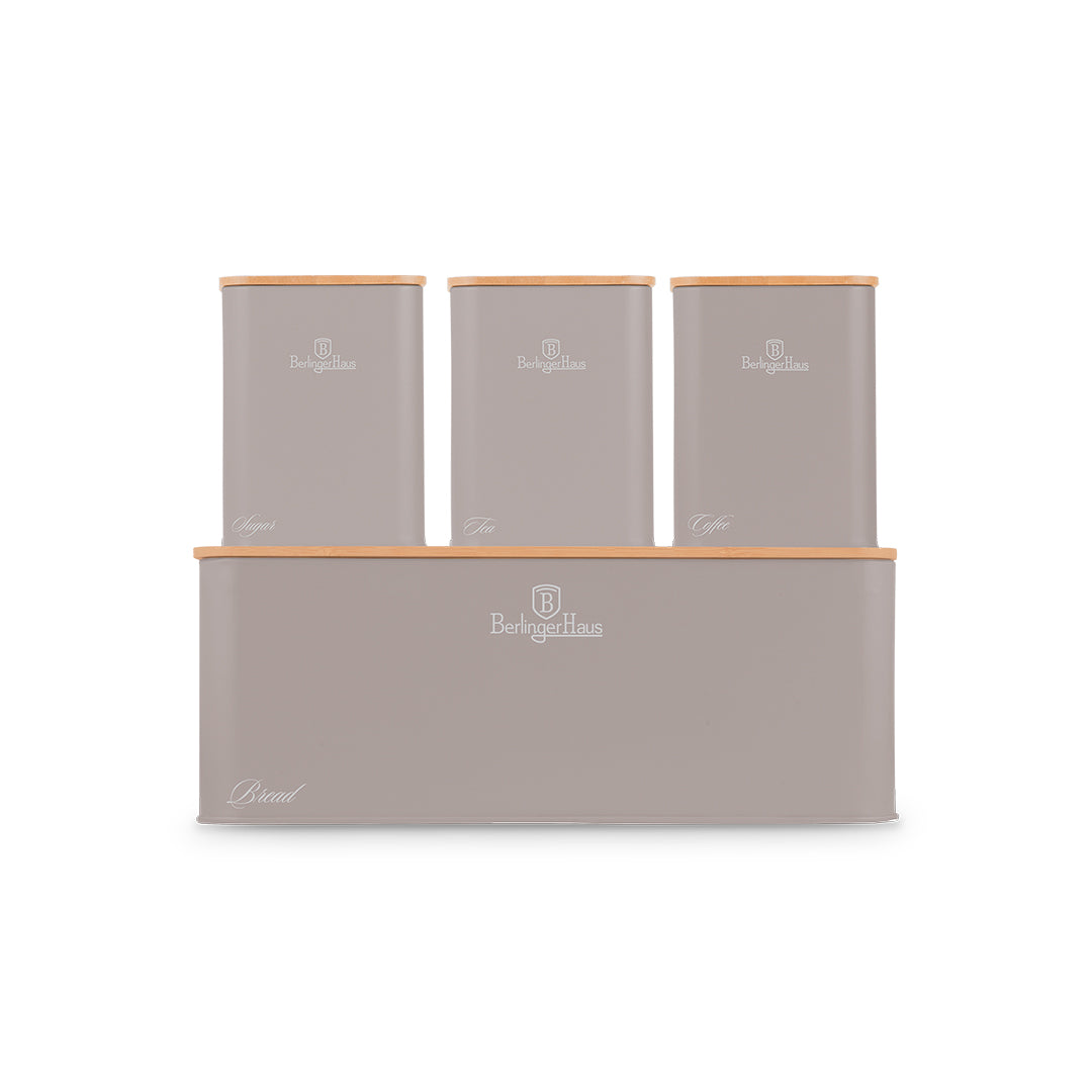 Berlinger Haus Bread Box with 3-Piece Canister Set - Taupe