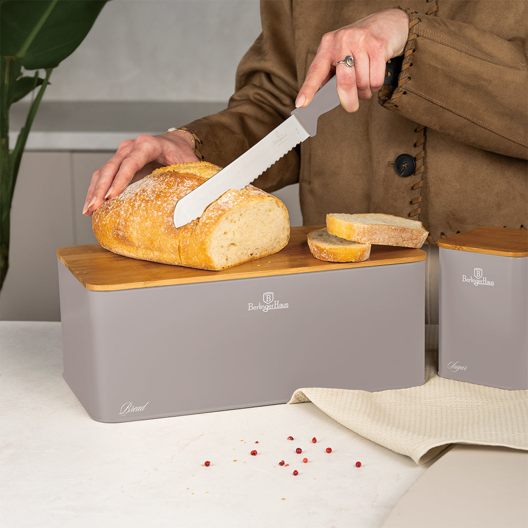 Berlinger Haus Bread Box with 3-Piece Canister Set - Taupe