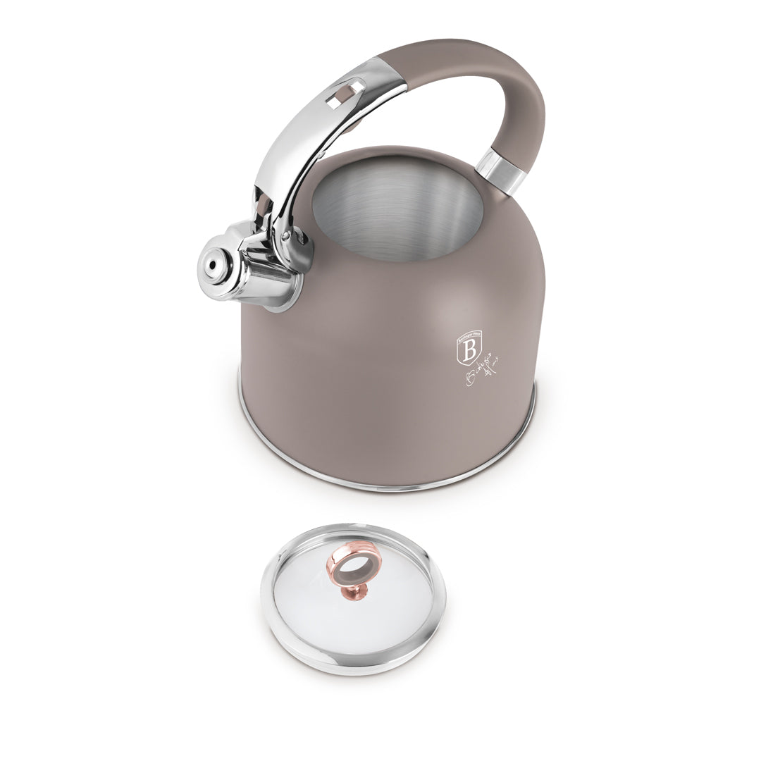 Berlinger Haus 3.0L Stainless Steel Whistling Kettle with Glass Lid – Taupe