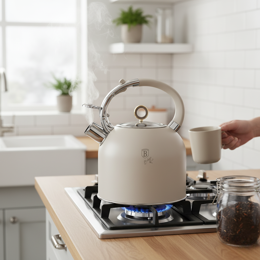 Berlinger Haus 3.0L Stainless Steel Whistling Kettle with Glass Lid – Sahara