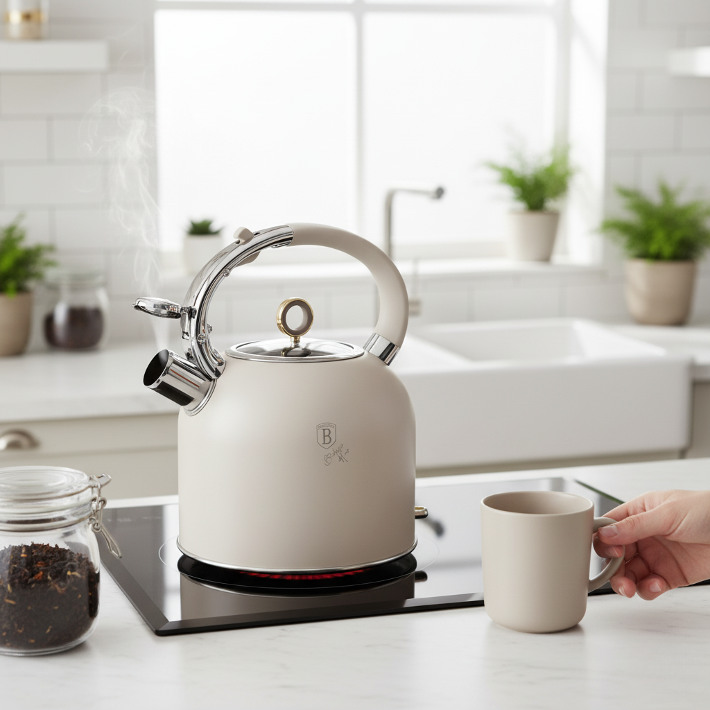 Berlinger Haus 3.0L Stainless Steel Whistling Kettle with Glass Lid – Sahara