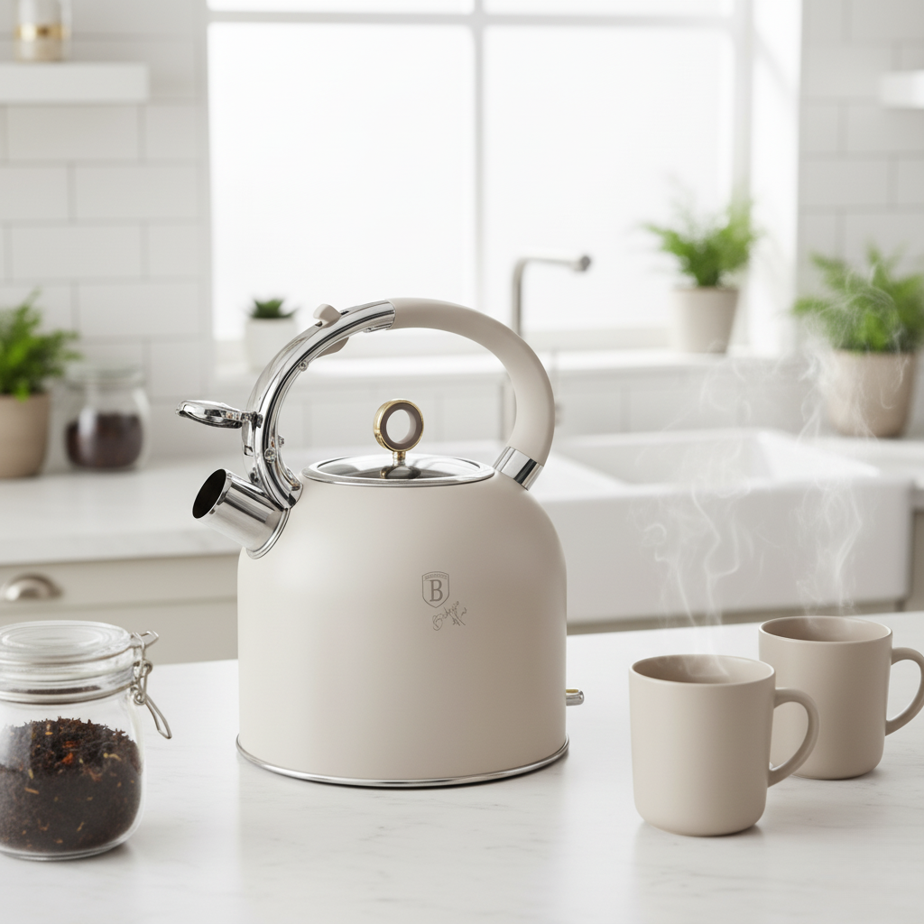 Berlinger Haus 3.0L Stainless Steel Whistling Kettle with Glass Lid – Sahara