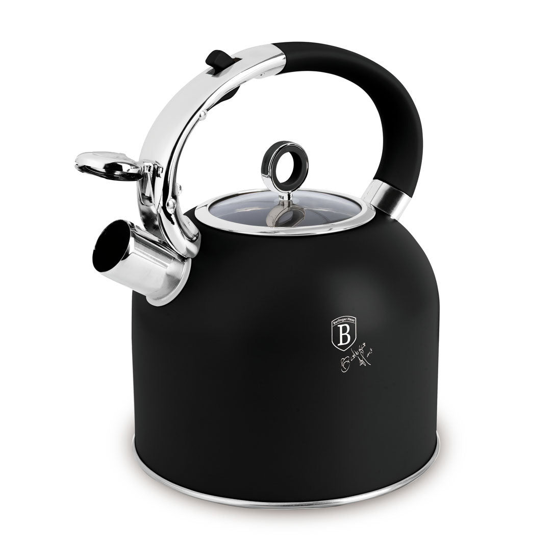 Berlinger Haus 3.0L Stainless Steel Whistling Kettle with Glass Lid – Matte Black