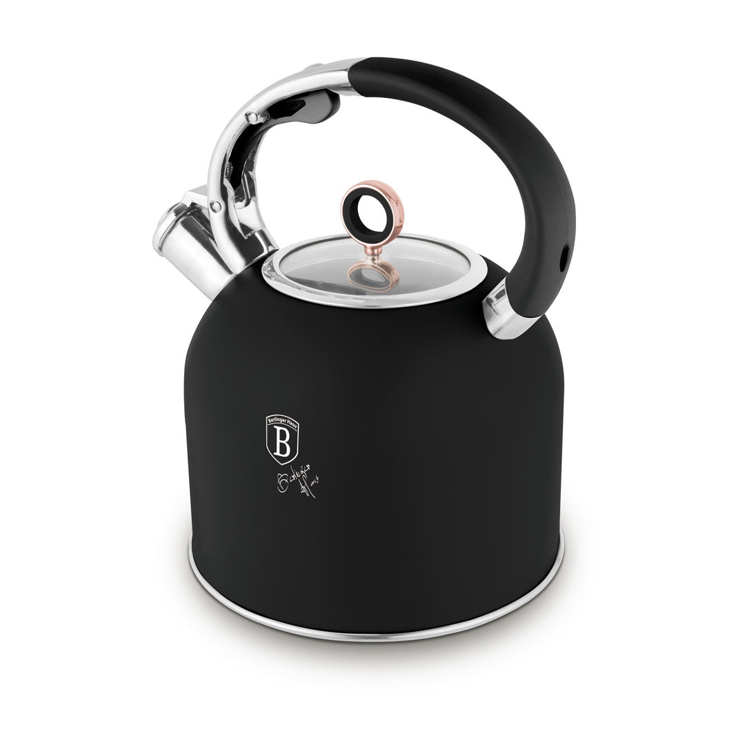Berlinger Haus 3.0L Stainless Steel Whistling Kettle with Glass Lid – Black Rose