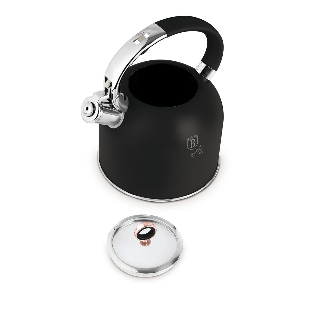 Berlinger Haus 3.0L Stainless Steel Whistling Kettle with Glass Lid – Black Rose