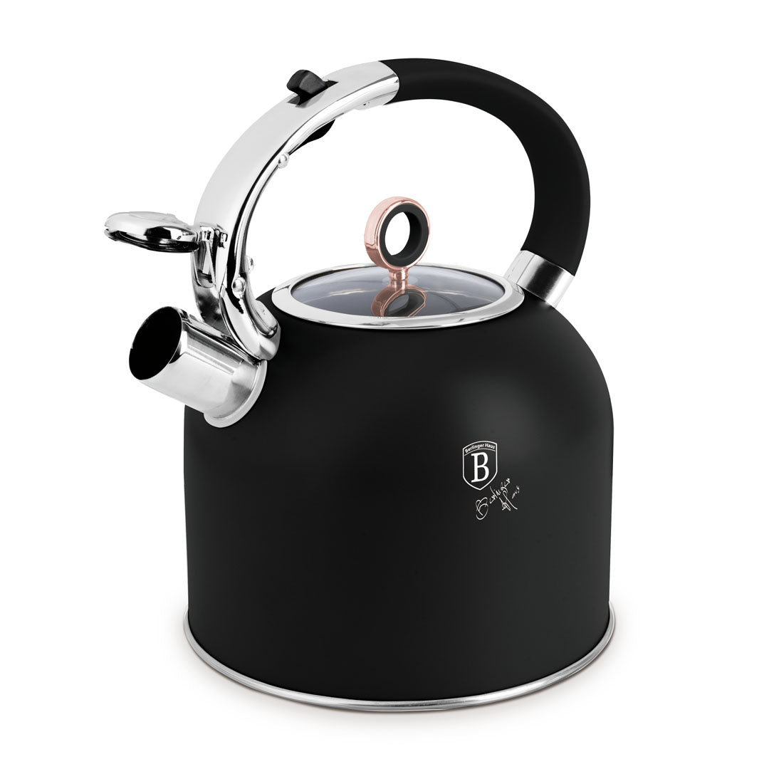 Berlinger Haus 3.0L Stainless Steel Whistling Kettle with Glass Lid – Black Rose