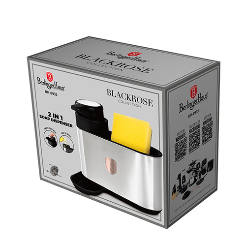 Berlinger Haus Soap Dispenser with Sponge Holder – Black Rose