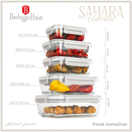 Berlinger Haus 5-Piece Glass Food Container Set - Sahara