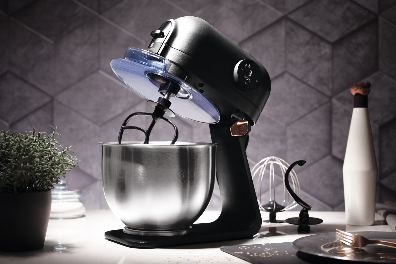 Berlinger Haus 1200w Cast Aluminum Kitchen Machine Stand Mixer - Black Rose