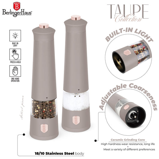 Berlinger Haus 2-Piece Electric Pepper and Salt Mill Set - Taupe