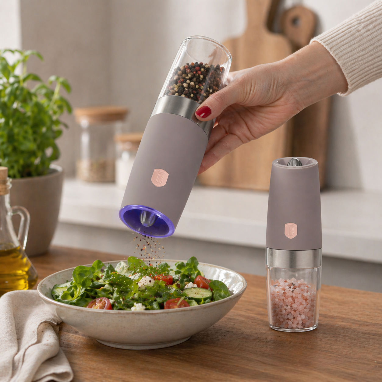Berlinger Haus 2-Piece Gravity Pepper and Salt Mill Set - Taupe