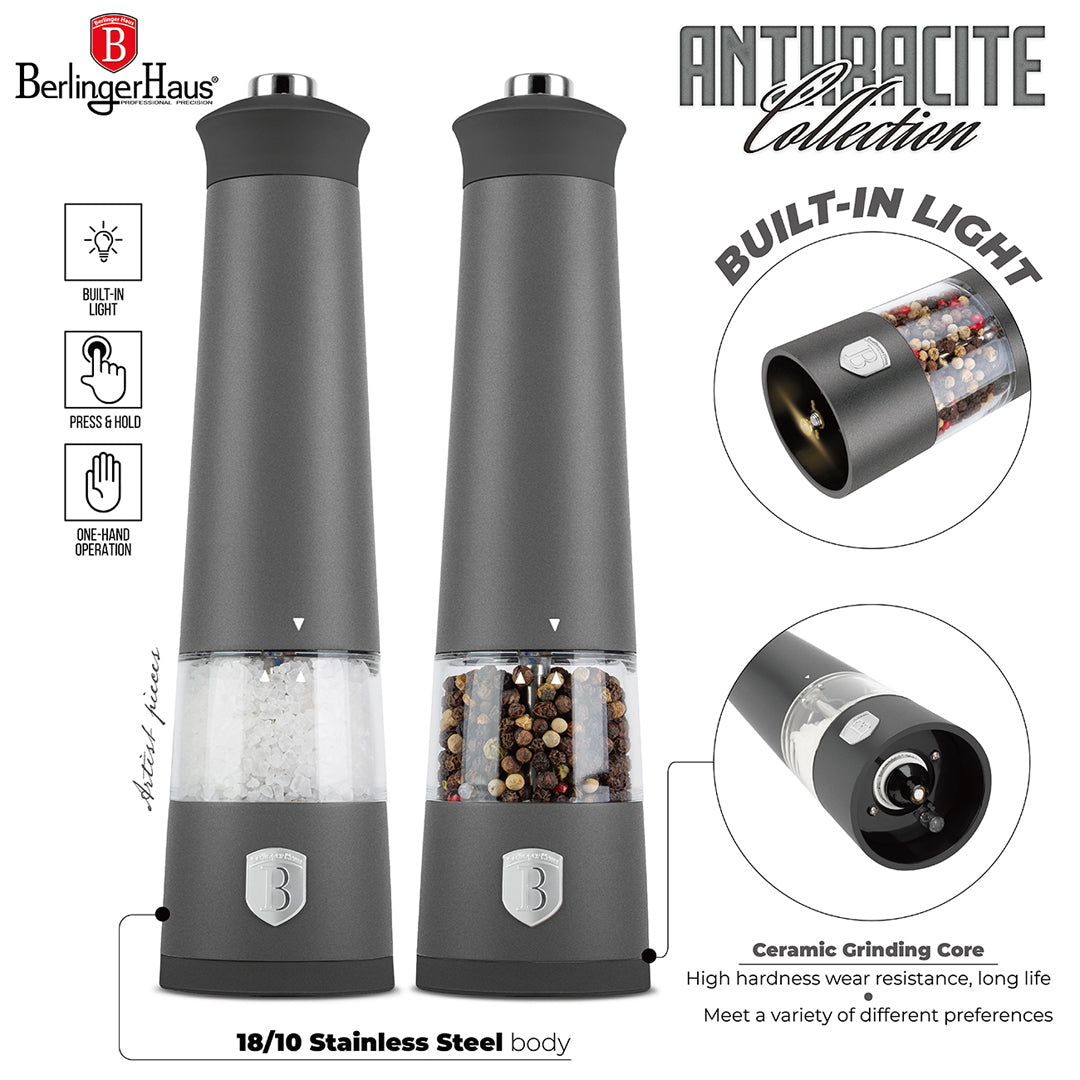 Berlinger Haus 2-Piece Electric Pepper and Salt Mill Set - Matt Anthracite