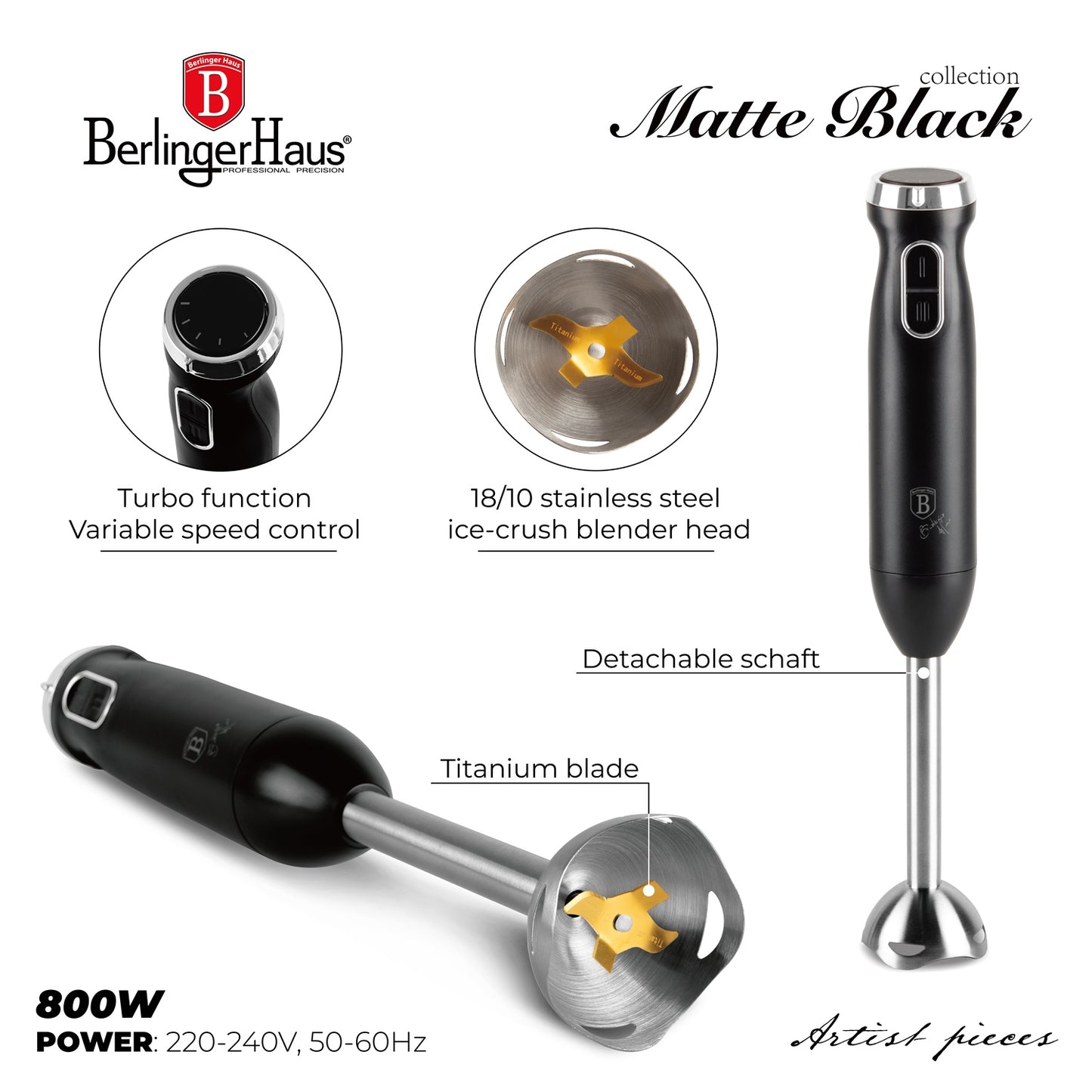 Berlinger Haus 800w Hand Blender – Matt Black