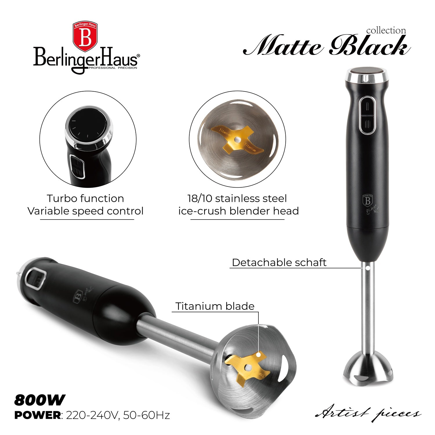 Berlinger Haus 800w Hand Blender – Matt Black