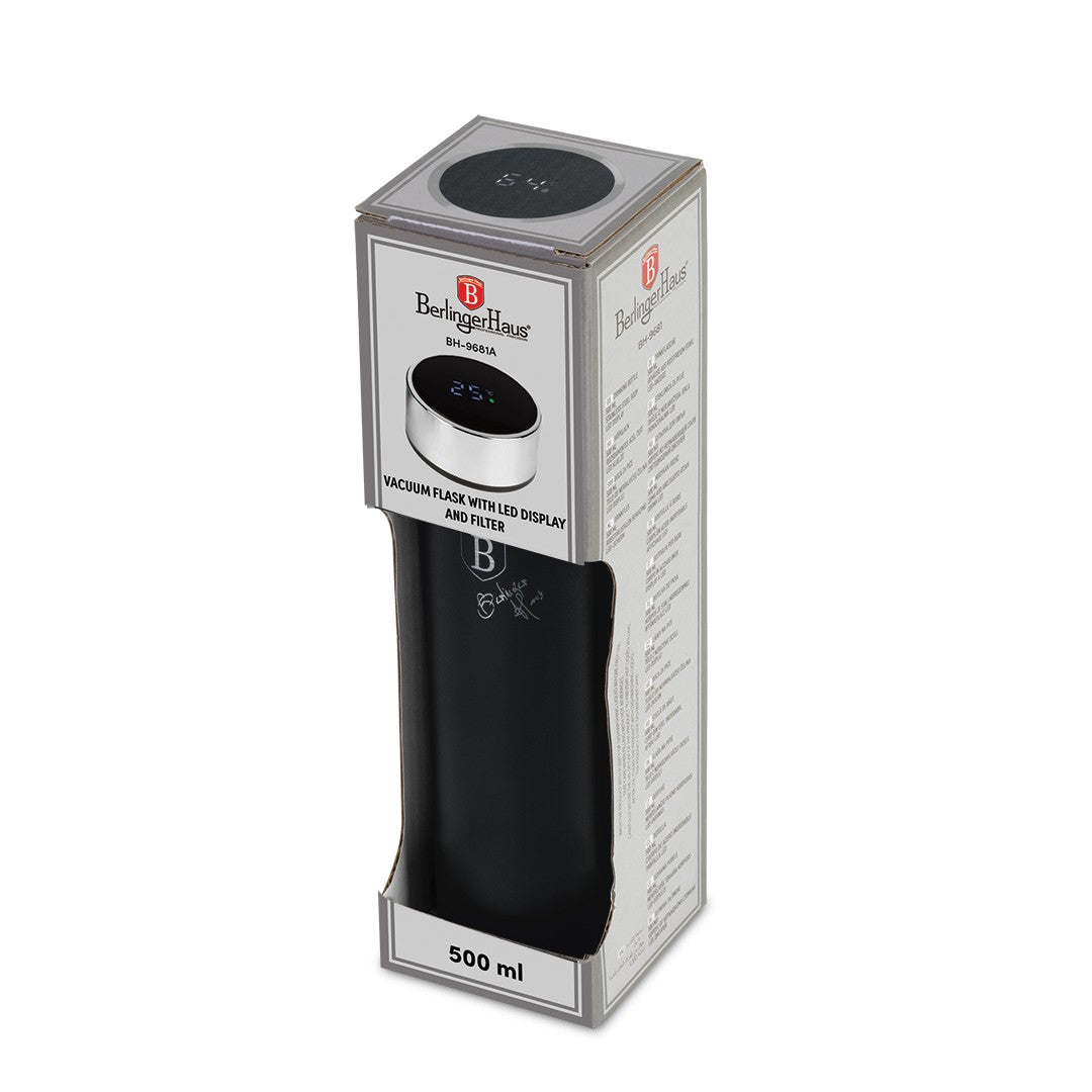 Berlinger Haus 500ml Vacuum Flask Drinking Bottle with LED Display - Matt Black
