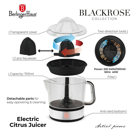 Berlinger Haus 700ml Electric Citrus Juicer - Black Rose