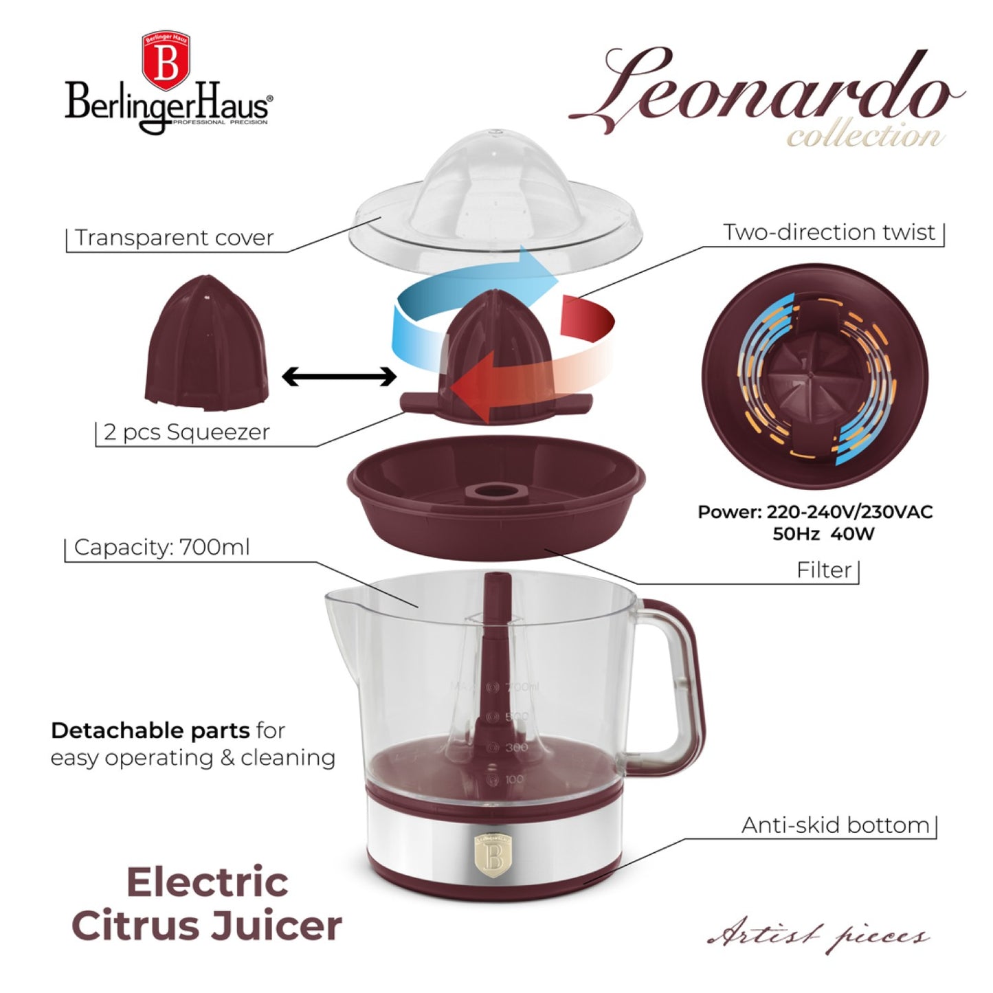 Berlinger Haus 0.7L Electric Citrus Juicer - Leonardo