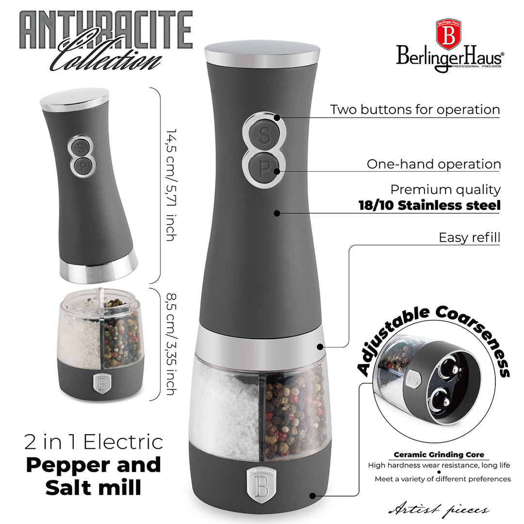 Berlinger Haus 2-in-1 Electric Pepper & Salt Mill – Anthracite