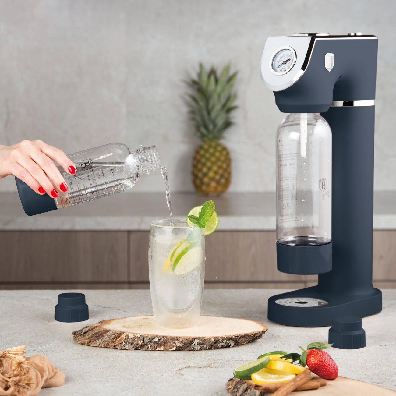 Berlinger Haus Soda Maker with 2 Bottles & Barometer - Deep Sea