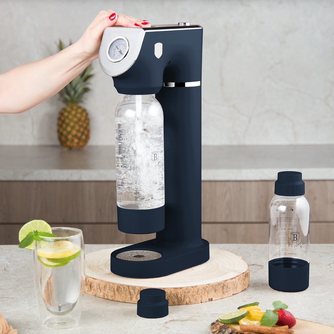 Berlinger Haus Soda Maker with 2 Bottles & Barometer - Deep Sea